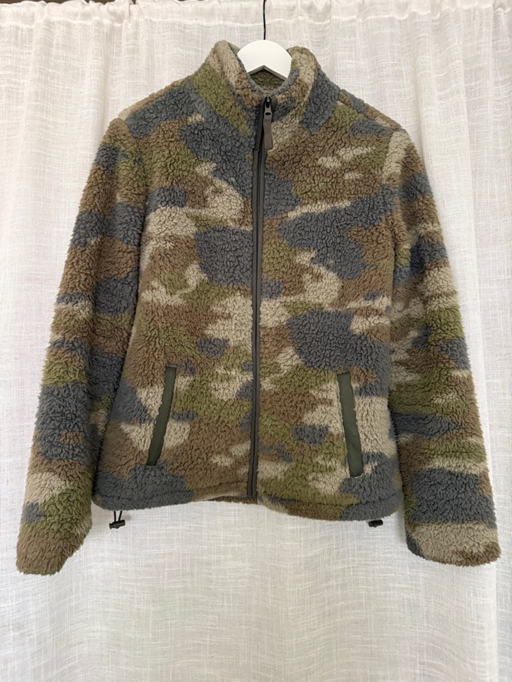 Thread & Supply Camouflage Sherpa Zip-Up Jacket in Green, Brown, Gray
